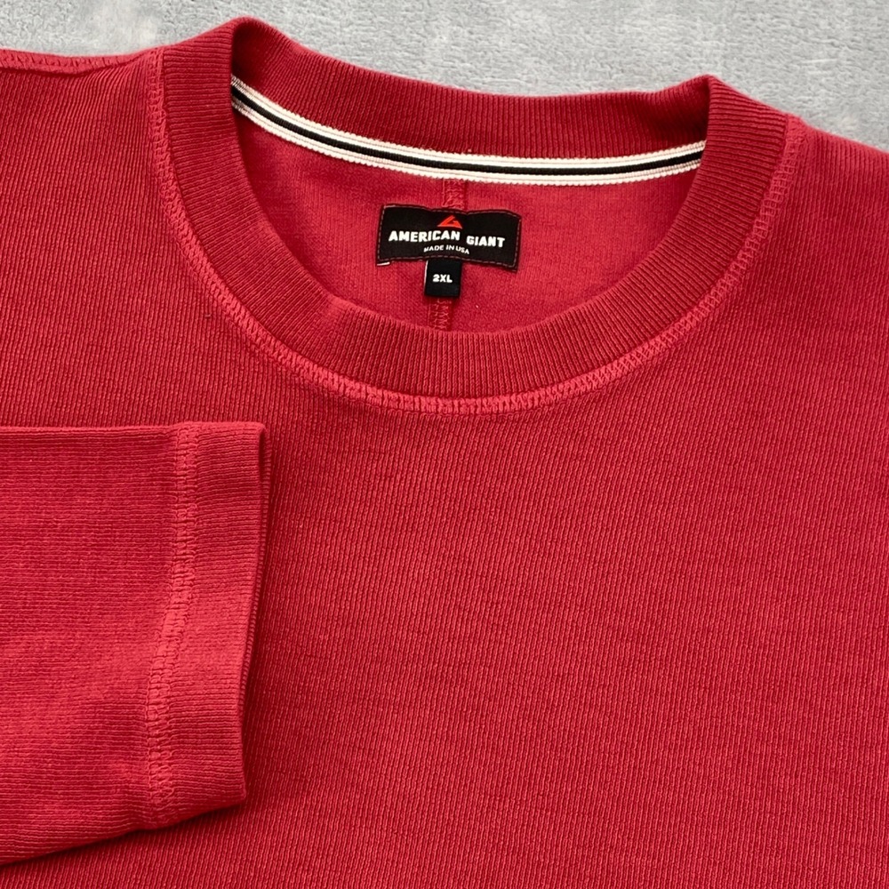 American Giant Mens 2XL Red Ribbed Knit Crewneck Sweatshirt Pullover Midweight